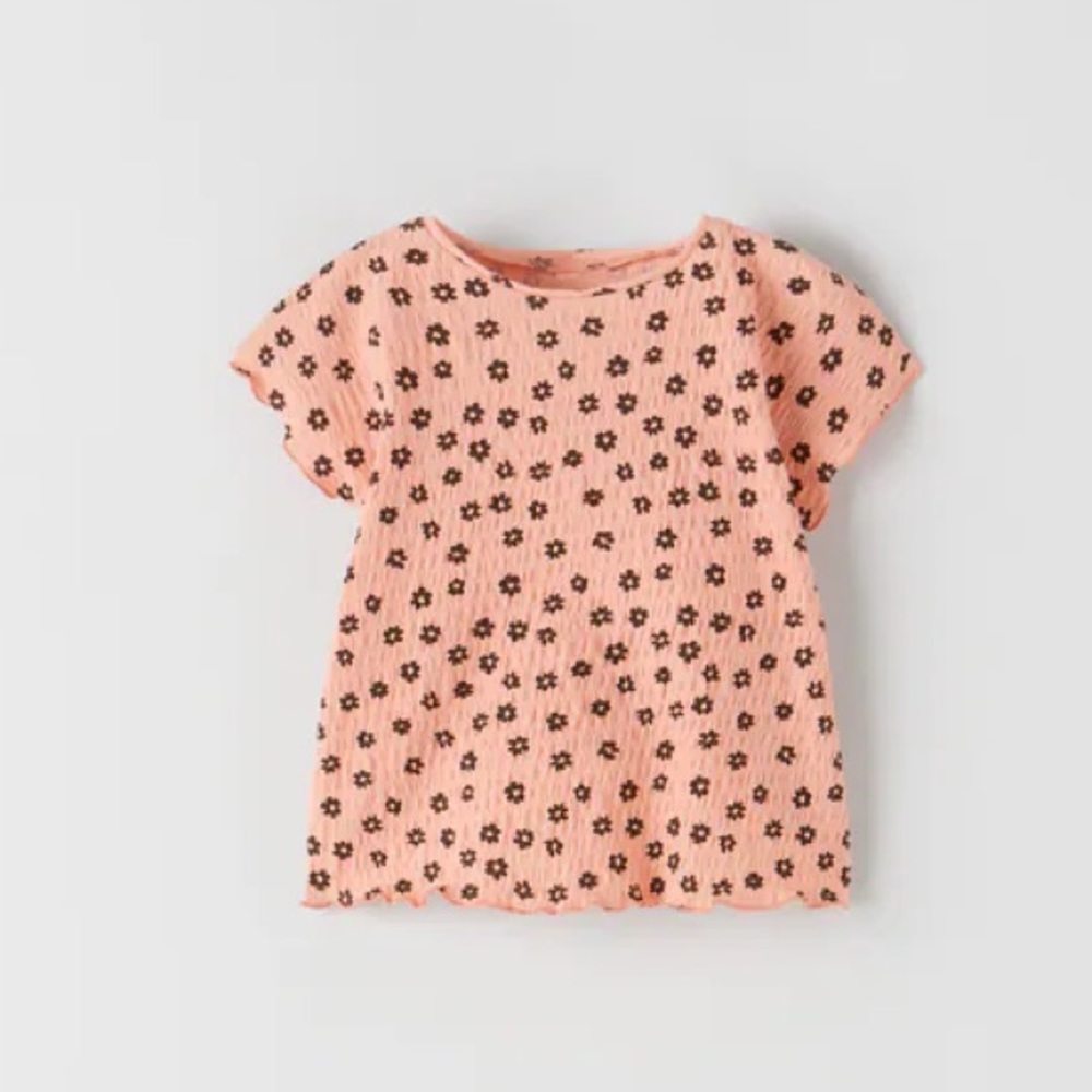 NWT Zara coral top with black flowers Size 18-24m and 4-5
